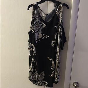 Lascana Elegant Black and White Paisley Cold Shoulder Blouse